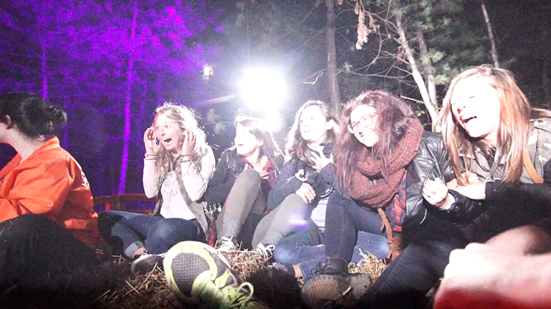 Guests scream during the Haunted Hayride